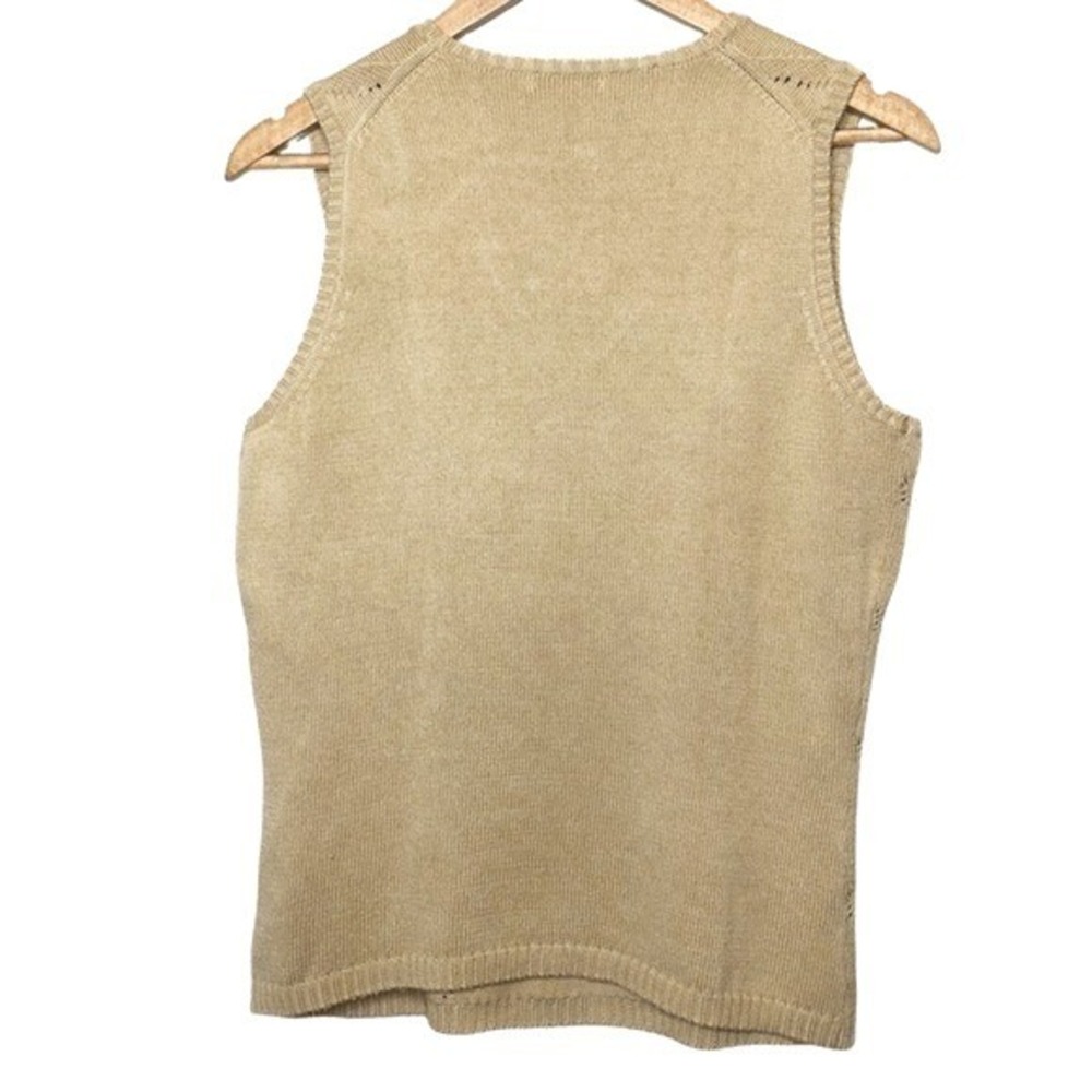 Cutter & Buck Tan Beige V-Neck Chevron Pointelle Knit Sweater Womens Vest Size S - Picture 4 of 8